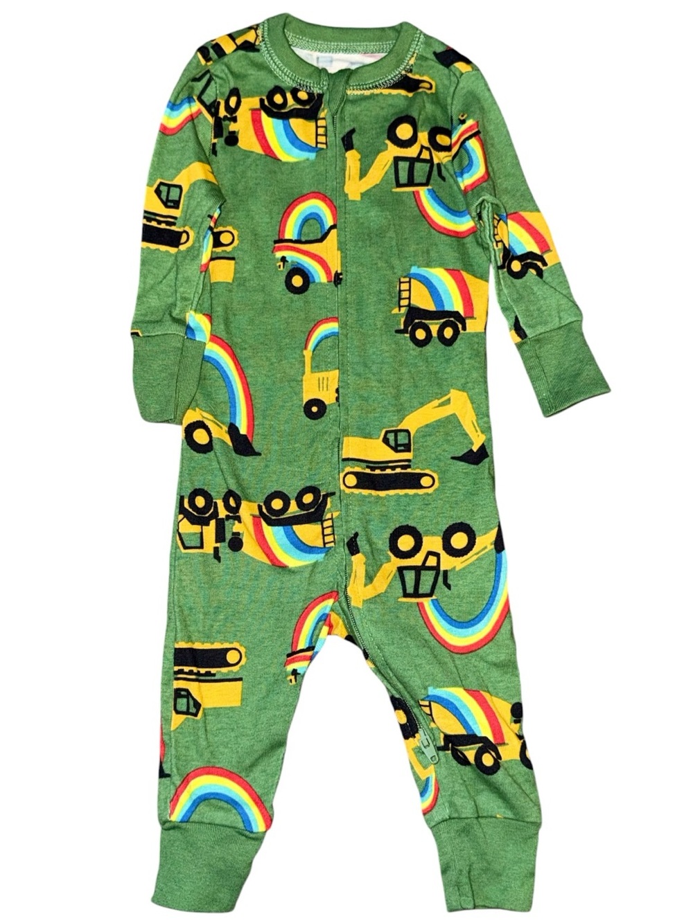 Old Navy Baby 2-Way-Zip Printed Pajama with Yellow Truck and Rainbow Accents